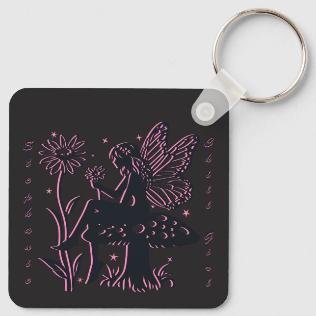 Cute Fairy Mushroom och Flower Chill Girl Nyckelring (Baksida)