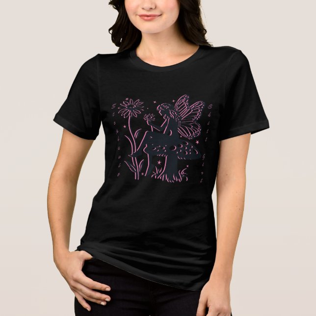 Cute Fairy Mushroom och Flower Chill Girl T Shirt (Framsida)