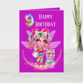 Cute Fairy nineth födelsedagskalas regnbågsmagi Kort