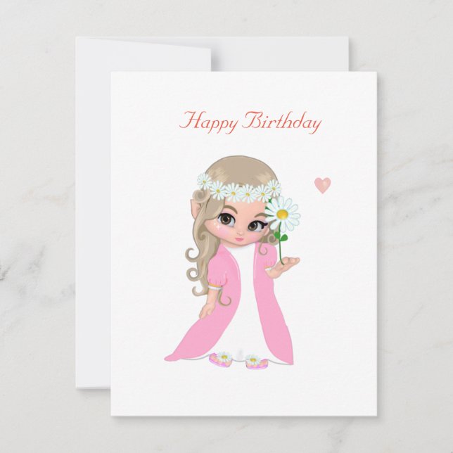 Cute Fairy on White Birthday Kort (Framsida)