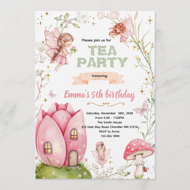 Cute fairy party invitation inbjudningar (Framsida)