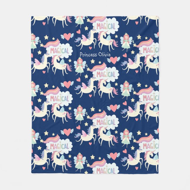 Cute Fairy Princess och Unicorn Kids Fleecefilt (Framsidan)