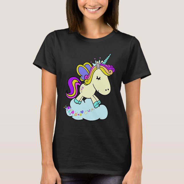 Cute Fairy Princess Unicorn on a Cloud T Shirt (Framsida)