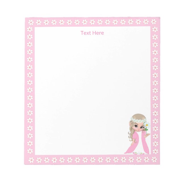 Cute Fairy Princess & White Flowers on Simple Anteckningsblock (Framsida)