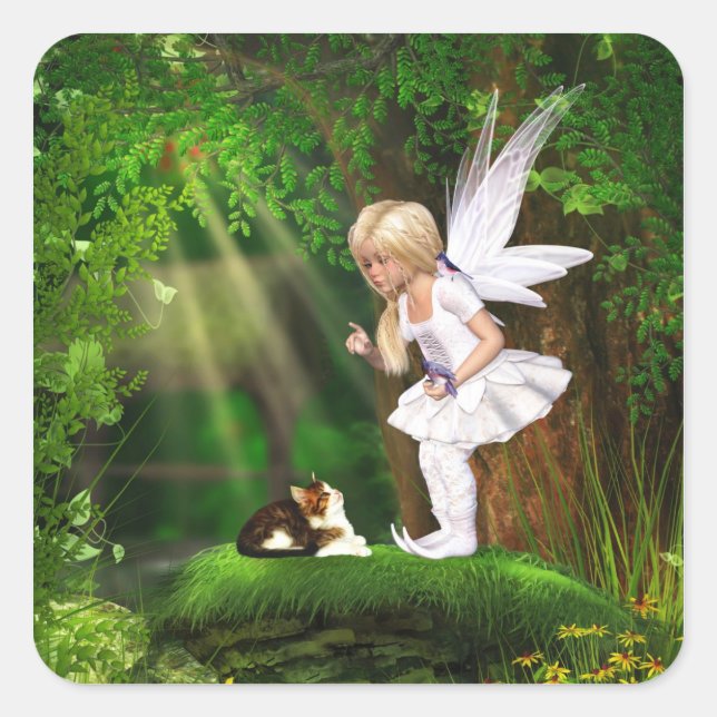Cute Fairy Sticker Fyrkantigt Klistermärke (Framsida)