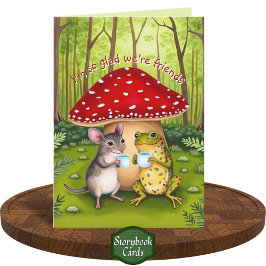 Cute Fairy Tale Artwork Frog and Mouse Vänskap Kort