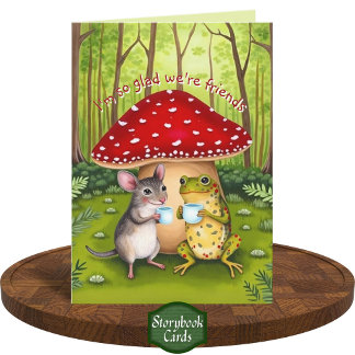 Cute Fairy Tale Artwork Frog and Mouse Vänskap Kort