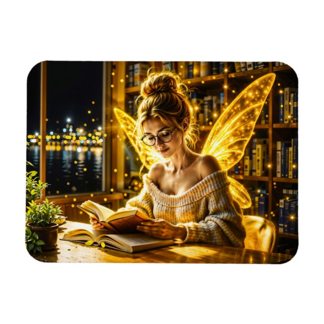 Cute Fairy tonåring läsa magiska gnistor Magnet (Horisontell)