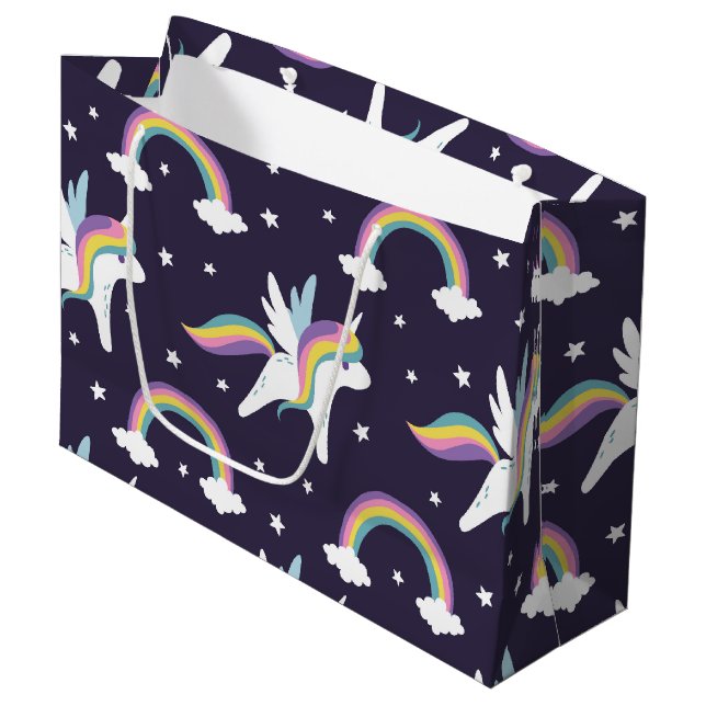 Cute Fairy Unicorn + regnbåge blå bakgrund (Framsidan Vinklad)