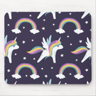 Cute Fairy Unicorn + regnbåge blå bakgrund Musmatta