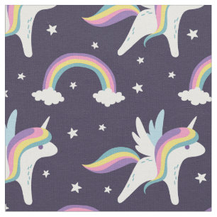 Cute Fairy Unicorn + regnbåge blå bakgrund Tyg