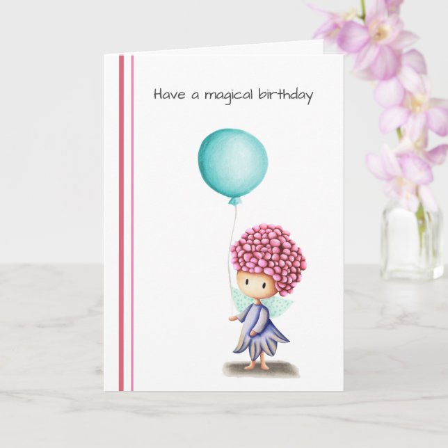 Cute Fairy with Balloon Personlig Birthday Kort (Orkide)