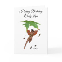 Cute Fairy with Brown Vingar Girls Birday Card