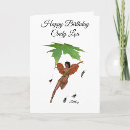 Cute Fairy with Brown Vingar Girls Birday Card Kort