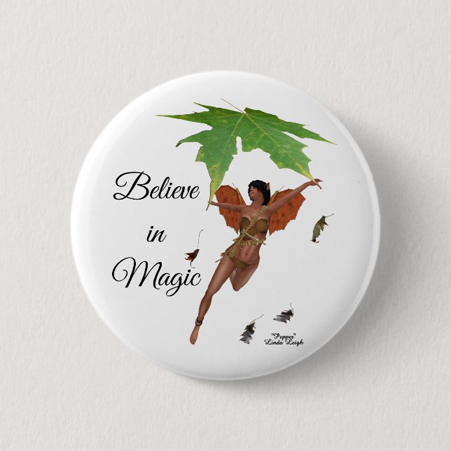 Cute Fairy with Brown Vingar Pin Button Knapp (Framsida)