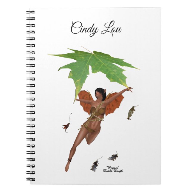 Cute Fairy with Brown Vingar Spiral Notebook Anteckningsbok (Framsidan)