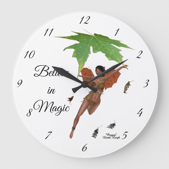 Cute Fairy with Brown Vingar Wall Clock Stor Klocka (Framsida)