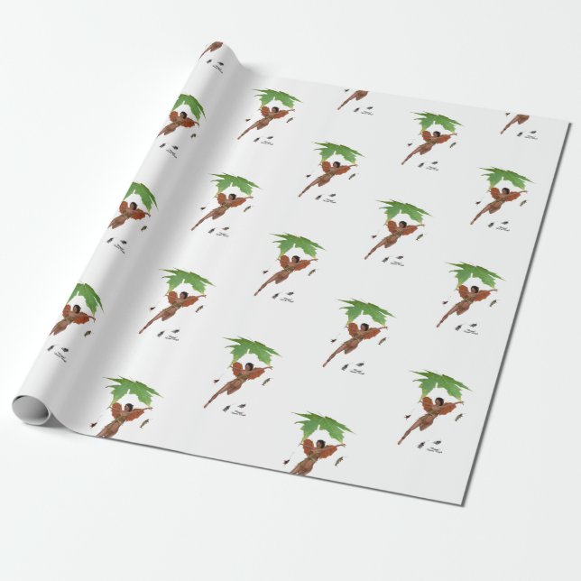 Cute Fairy with Brown Vingar Wrapping Papper Presentpapper (Utrullad)
