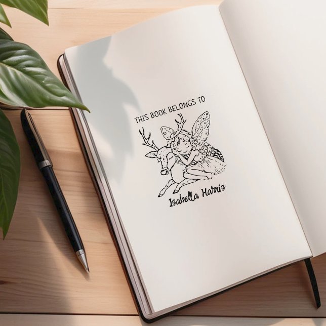 Cute Fairy with Hjort Bookplate Stämpel (Skapare uppladdad)
