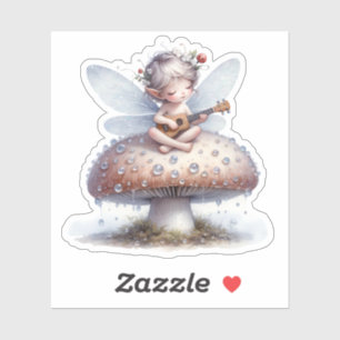 Cute Fairy with Viola on Mushroom Birthday Klistermärken
