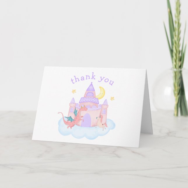 Cute Fairytale Dragon Unicorn Baby Shower Tack Kort (Framsida)