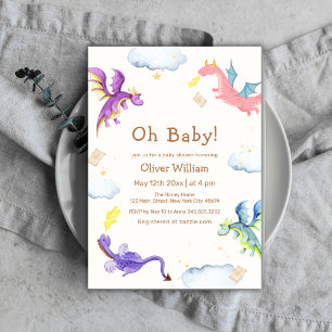 Cute Fairytale Magic Dragon Baby Shower Inbjudningar