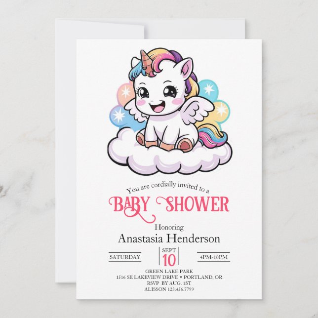Cute Fairytale Unicorn Baby Shower Inbjudningar (Framsida)