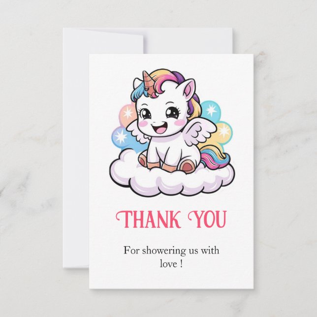 Cute Fairytale Unicorn Baby Shower Tack Kort (Framsida)