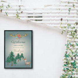 Cute Fairytale Woodland Hjort Animals Baby Shower Poster