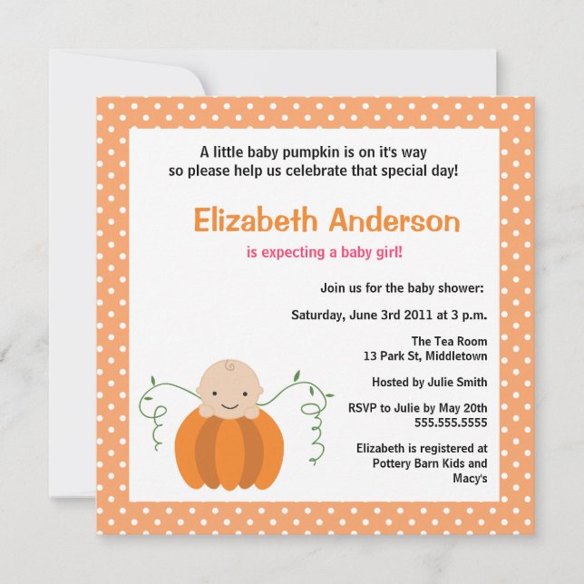 Cute Fall Baby Shower-inbjudan - flicka Inbjudningar (Framsida)