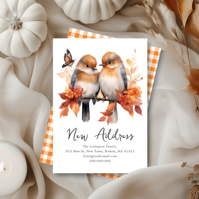 Cute Fall Birds | Vi har flyttat Ny adress Anteckningskort (Skapare uppladdad)