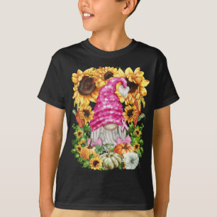 Cute Fall Breast Cancer Gnome for Women and Sunflo T Shirt