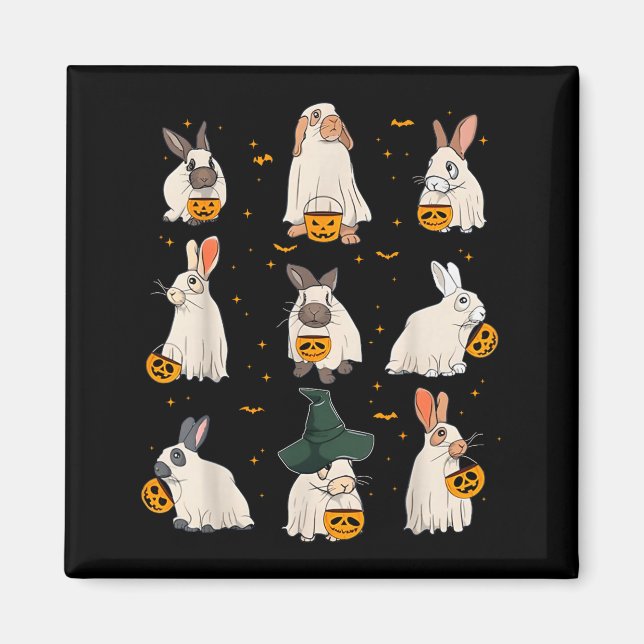 Cute Fall Bunny Ghost Costume Rabbit Lover Soky Se Magnet (Framsidan)