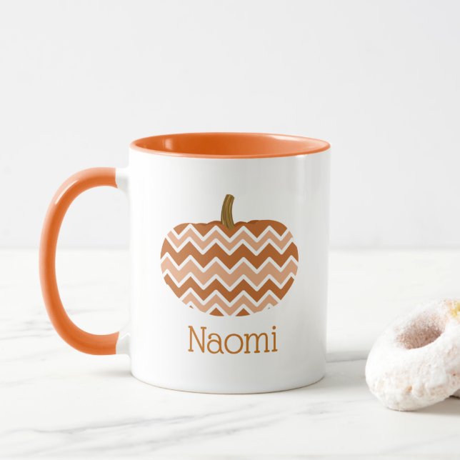 Cute Fall Chevrons Pumpkin | PERSONLIG Mugg (Med munk)