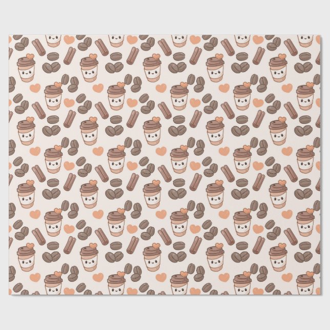 Cute Fall Coffee Beans & Cups Pattern Presentpapper (Platt)