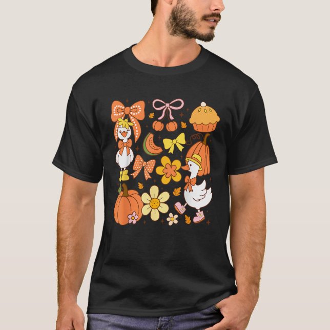 Cute Fall Coquette Goose Pumpkin Paj Aesthetic Tha T Shirt (Framsida)