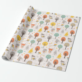 Cute Fall Forest animals with kites and trees Presentpapper