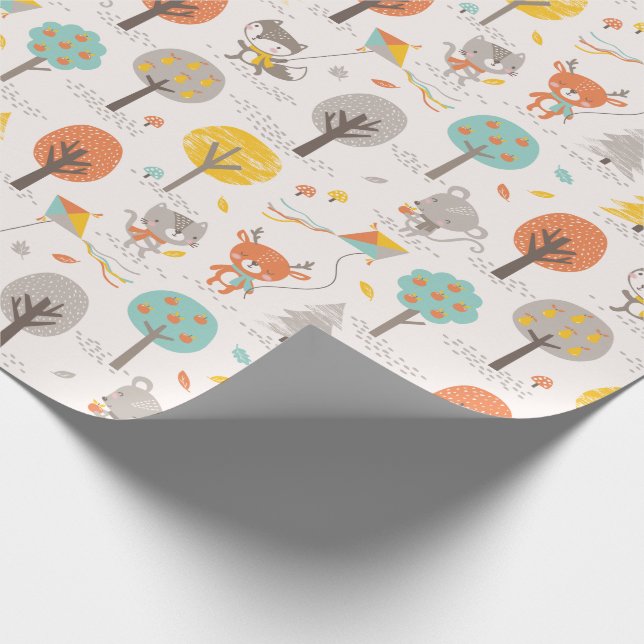 Cute Fall Forest animals with kites and trees Presentpapper (Hörn)