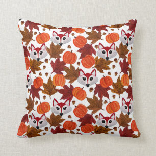 Cute Fall Fox Pumpkin Acorn Maple Löv Watercolor Kudde