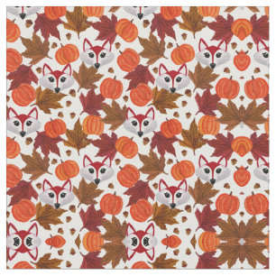 Cute Fall Fox Pumpkin Acorn Maple Löv Watercolor Tyg