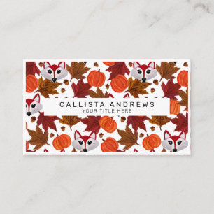 Cute Fall Fox Pumpkin Acorn Maple Löv Watercolor Visitkort