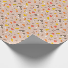 Cute fall-frukt, svampar och löv, ljusbrun presentpapper
