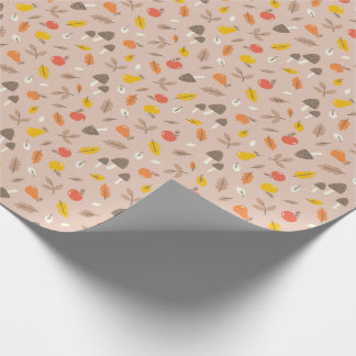 Cute fall-frukt, svampar och löv, ljusbrun presentpapper