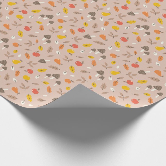Cute fall-frukt, svampar och löv, ljusbrun presentpapper (Hörn)