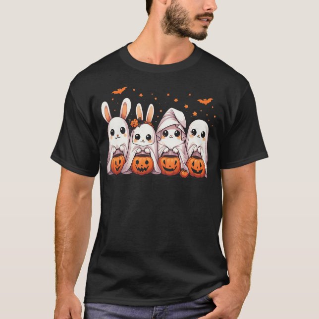 Cute Fall Ghost Bunny Rabbit Halloween Costume T Shirt (Framsida)