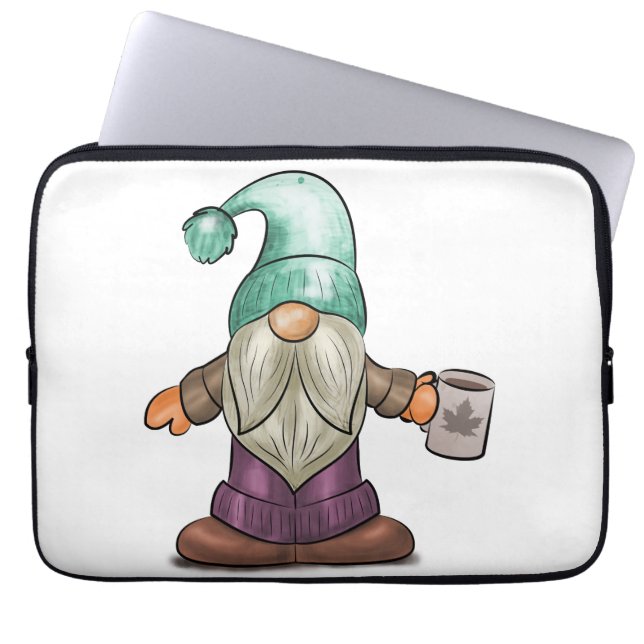 Cute Fall Gnome med kaffe Mugg Laptop Fodral (Framsidan)