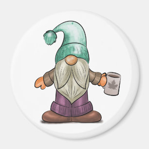 Cute Fall Gnome med kaffe Mugg Magnet
