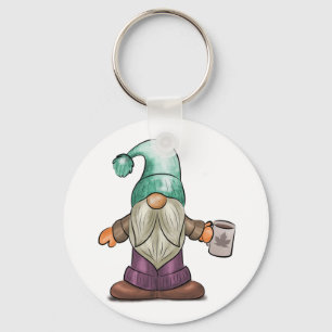 Cute Fall Gnome med kaffe Mugg Nyckelring