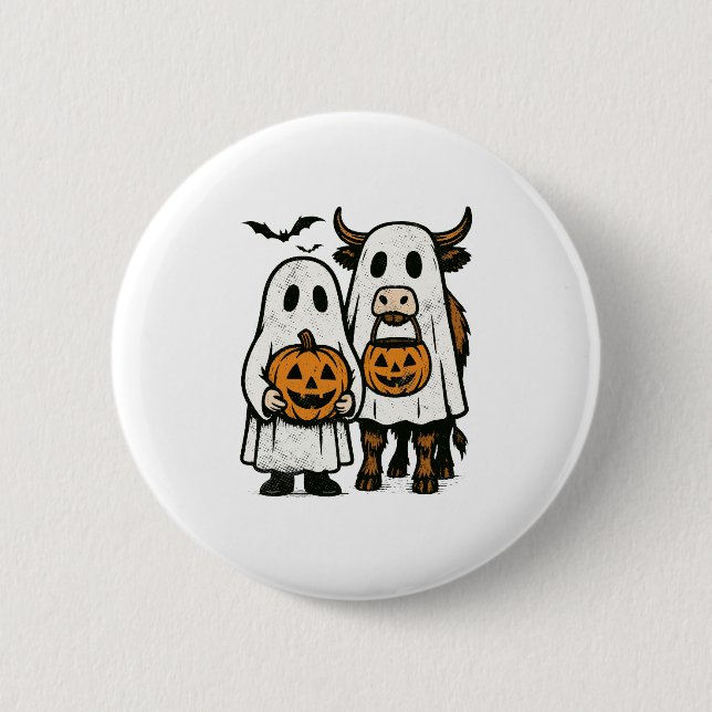 Cute Fall Highland Cow Ghost Halloween 2 Knapp (Framsida)