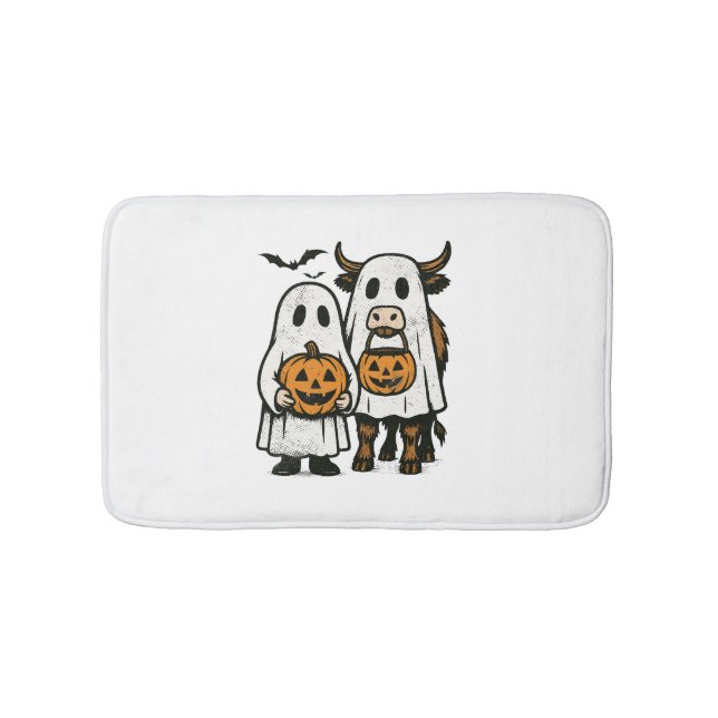 Cute Fall Highland Cow Ghost Halloween Badrumsmatta (Framsidan)